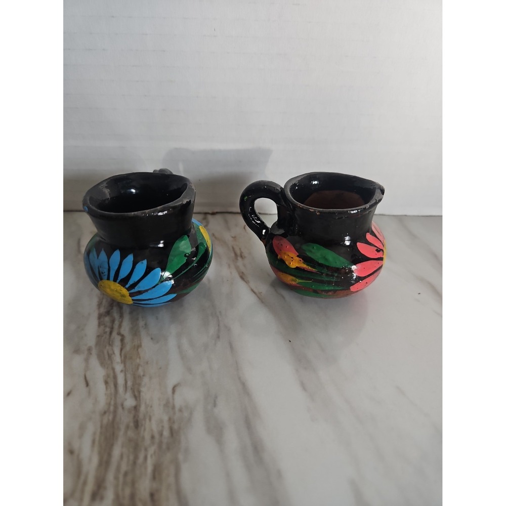 Mexican Redware pottery Bud Vases Mini Flower Pots Hand-painted Decor Doll House